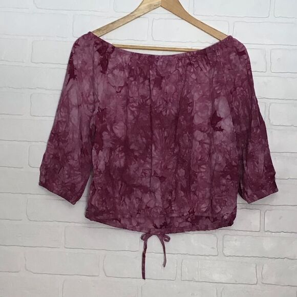 2/40$ Streatwear society NEW pink top tie dye off shoulders 3/4 sleeves crew Med - Picture 2 of 11